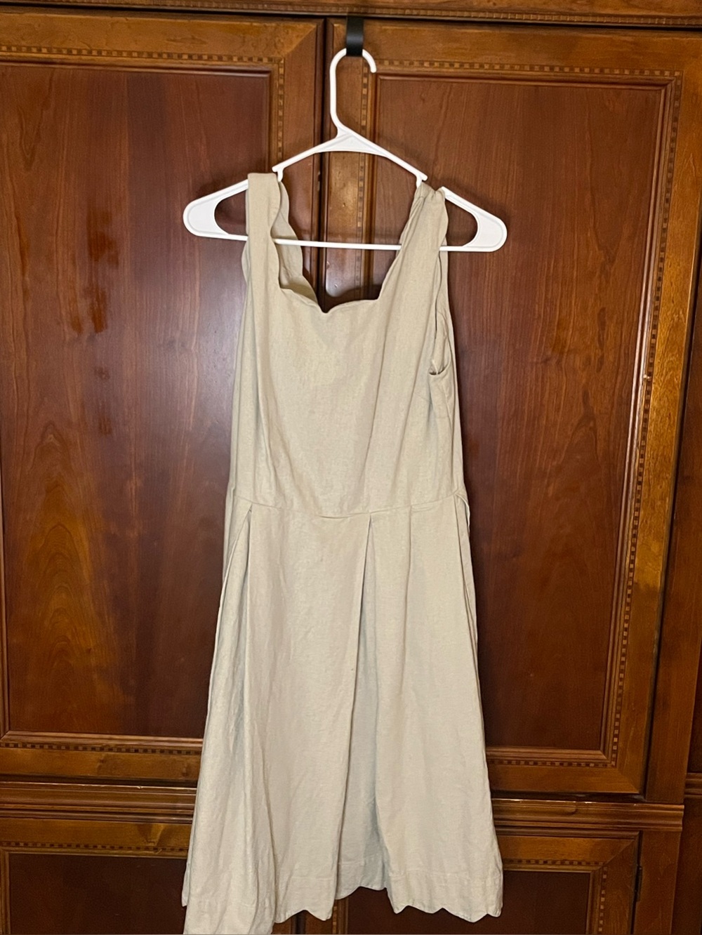 Sigrid Olsen Linen Blend Midi Dress Beige Sleeveless Fit & Flare Pockets Size M